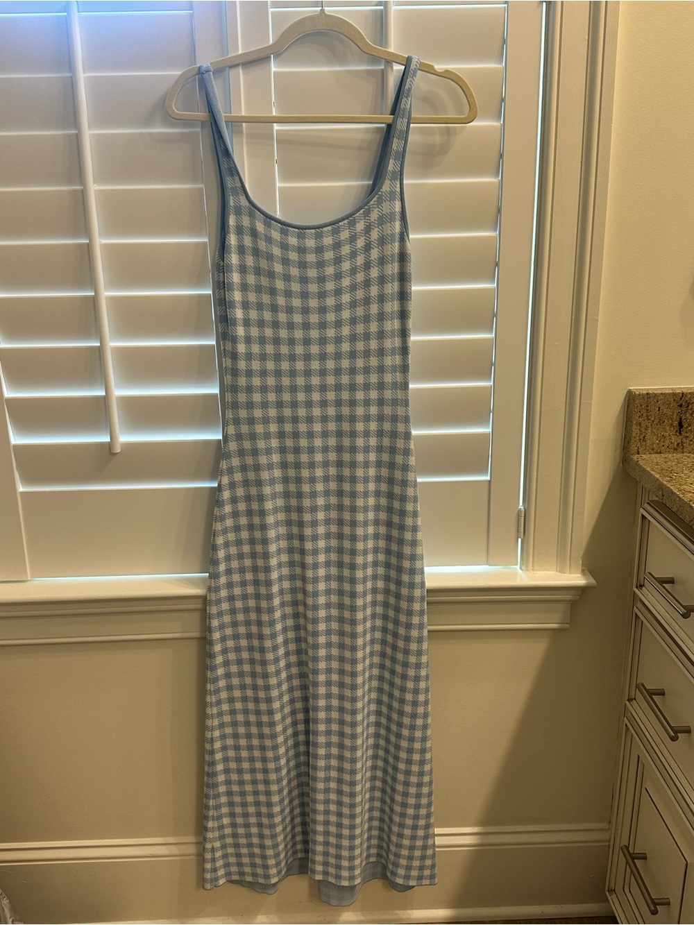 STAUD Blue and White Gingham Midi Dress
